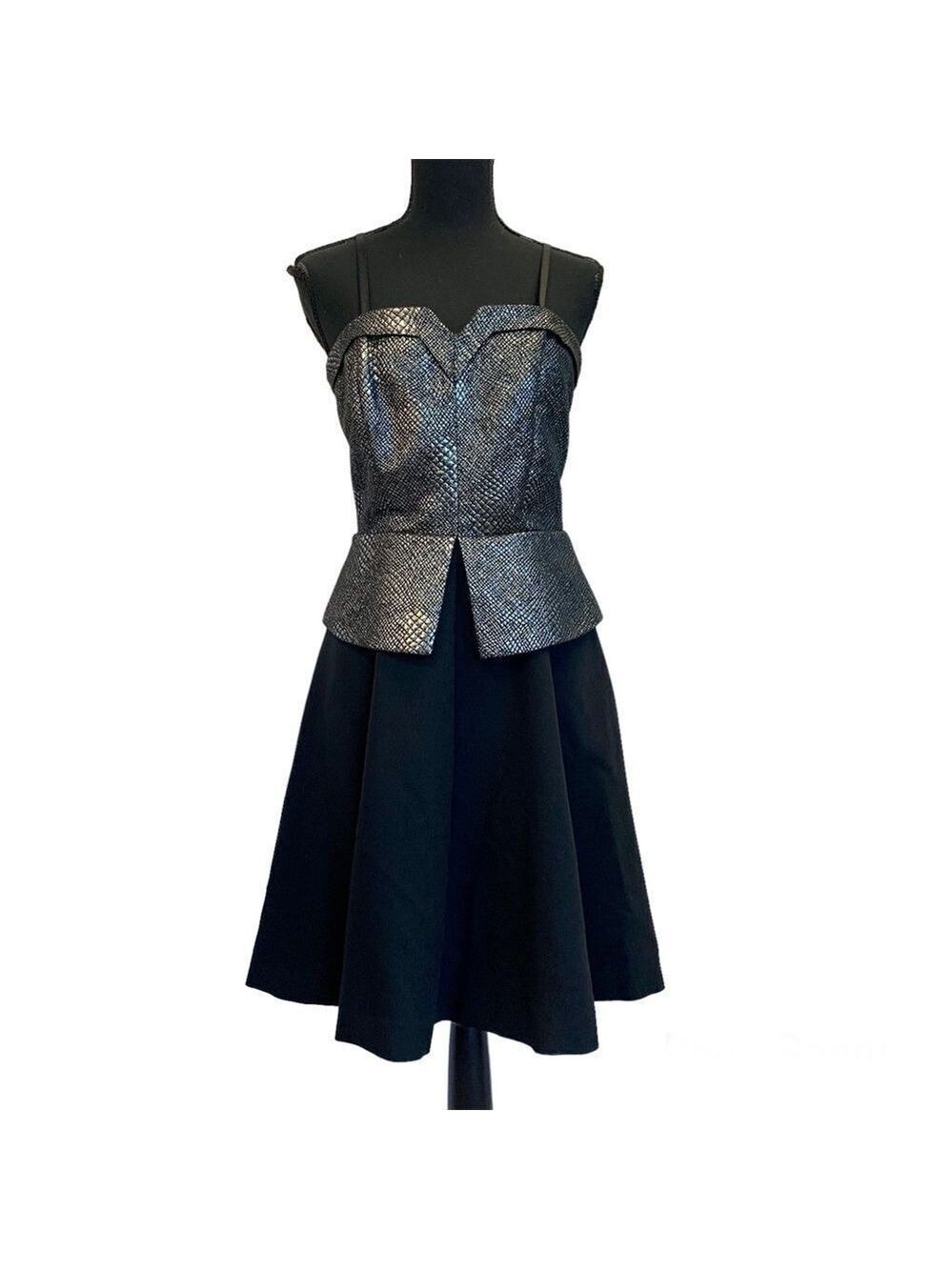 Ds Gray black metallic snake print peplum Bustier corset A-line strapless dress